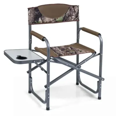 Scaun de camping pliabil cu masă laterală și suport băutură verde