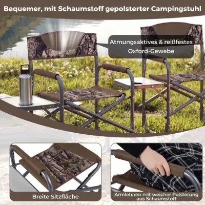 Scaun de camping pliabil cu masă laterală și suport băutură verde