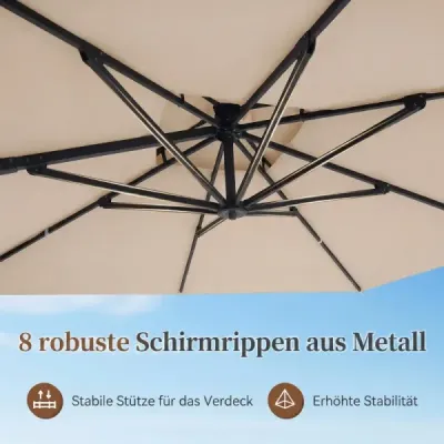 Ecran luminos 300 x 300 cm Parasol pătrat cu pedala de picior & manivelă 360° Partea de cotitură