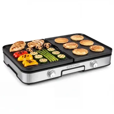3-in-1 Tabel electric Grill 2000W Grilă electrică cu 2 zone de încălzire separate 6 Setări temperatură