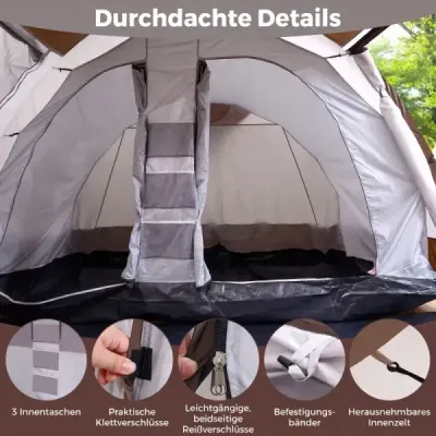 Cort tunel pentru 4-6 persoane Cort de camping impermeabil cu intrare mare și ușă de ventilație