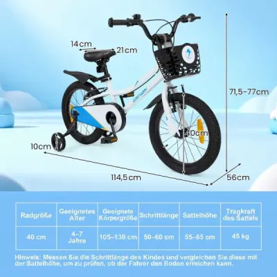 16 inch biciclete cu înălțime reglabil șa & ghidon pentru 4-7 ani Alb