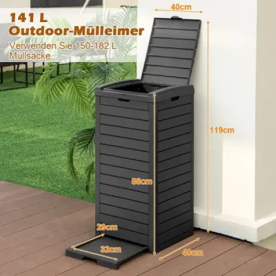 2er Set 118 L Găleată de gunoi cu capac & lichid extensibil bol & mâner impermeabil negru