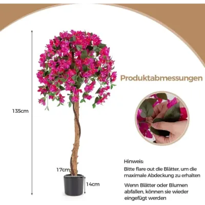 2 set 135 cm copac artificial cu flori plante artificiale în copac artificial oală