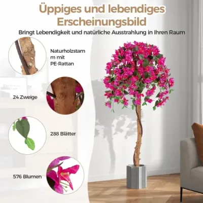 2 set 135 cm copac artificial cu flori plante artificiale în copac artificial oală