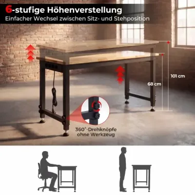122 cm greutate grea de lucru banc inaltime masa de lucru reglabila cu cadru metalic gaura perete & priza