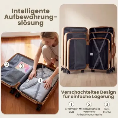 Valize Set 5 Caz de călătorie parțial extensibil cu 1 sac de călătorie & 1 sac de cultură bej