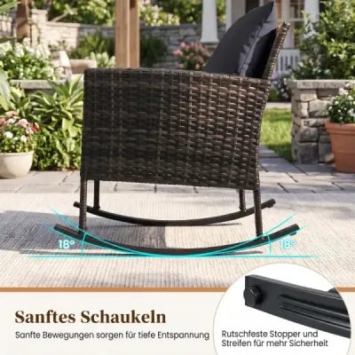 Set 3 părți mobilier balcon de la rattan cu 2 scaune leagăn & sticlă gri masă