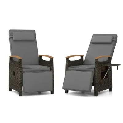2 set Relaxați-vă canapea Scaun Rattan cu pernă moale Scaun pe spate reglabil și pe punte Grey