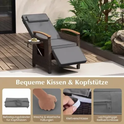 2 set Relaxați-vă canapea Scaun Rattan cu pernă moale Scaun pe spate reglabil și pe punte Grey