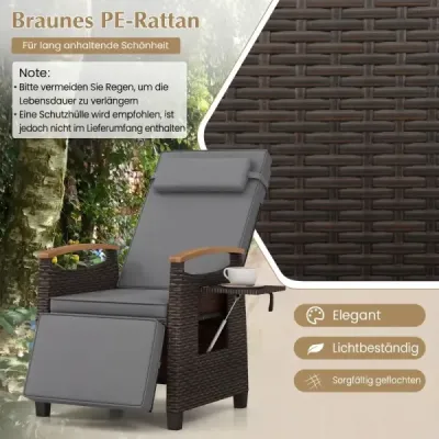 2 set Relaxați-vă canapea Scaun Rattan cu pernă moale Scaun pe spate reglabil și pe punte Grey