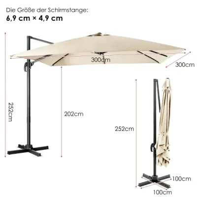Parasol cu 3 setări înclinate+3 în 1 grădină Pat dublu Set bej