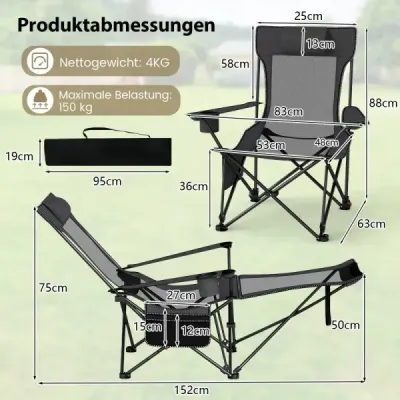 2 scaun de camping cu tetieră detașabilă & spătar reglabil & scaun înger gri