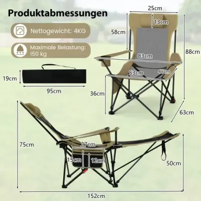 2 scaun de camping cu tetieră detașabilă & spătar reglabil & scaun de pescuit Khaki