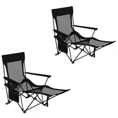 2 scaun de camping cu tetieră detașabilă & spătar reglabil & scaun înger negru
