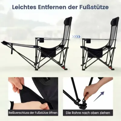 2 scaun de camping cu tetieră detașabilă & spătar reglabil & scaun înger negru
