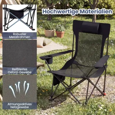 2 scaun de camping cu tetieră detașabilă & spătar reglabil & scaun înger negru