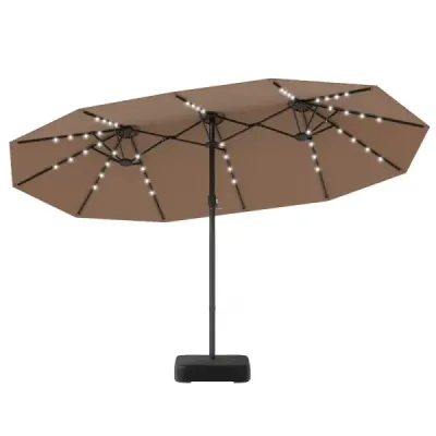 470 cm Ecran mare terasă dublă cu 48 de lumini solare LED & bază ecran exterior Brown