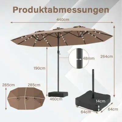 470 cm Ecran mare terasă dublă cu 48 de lumini solare LED & bază ecran exterior Brown
