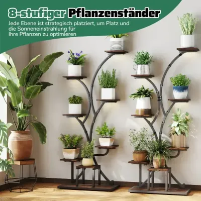 2 stand de plante set cu lumini de creștere 8 etaje rafturi de plante