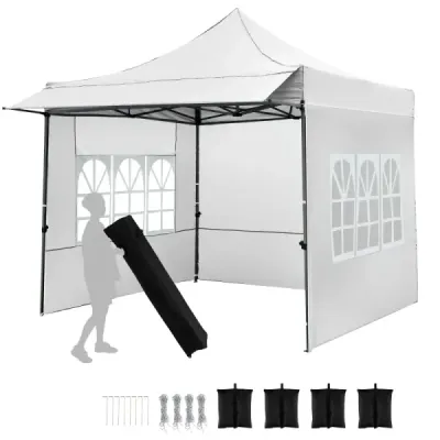 Pavilion 3x3 m Pop Up Pavilion de grădină cu 3 pereți laterali și ajustare de înălțime 3 nivele