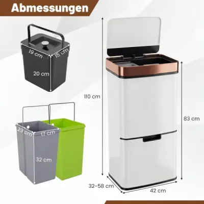 72L coș de deșeuri din oțel inoxidabil cu container de deșeuri de bucătărie 42 x 32 