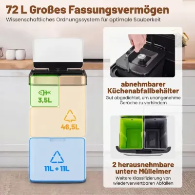 72L coș de deșeuri din oțel inoxidabil cu container de deșeuri de bucătărie 42 x 32 