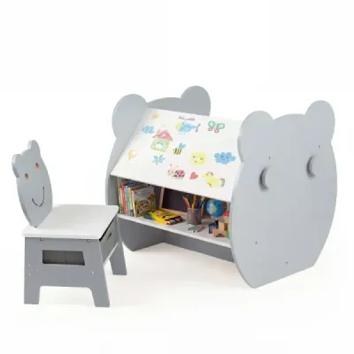 3 din 1 masa pentru copii cu activitate scaun set cu tabla cantilever si gri tabla alb + alb