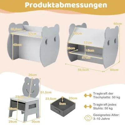 3 din 1 masa pentru copii cu activitate scaun set cu tabla cantilever si gri tabla alb + alb