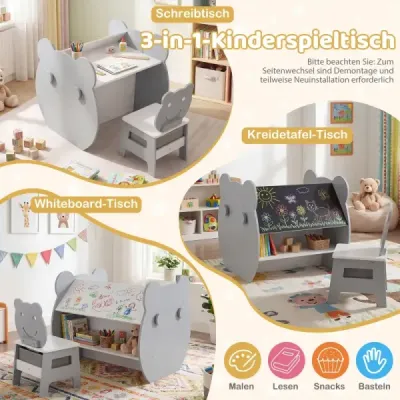 3 din 1 masa pentru copii cu activitate scaun set cu tabla cantilever si gri tabla alb + alb