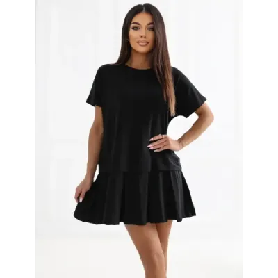Rochie neagră de vară din bumbac (A1229)