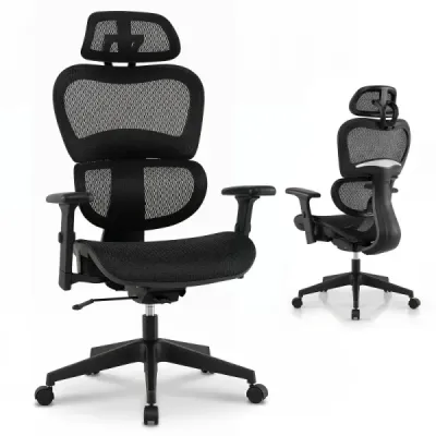Scaun birou ergonomic cu scaun de birou cu plasă cu braț reglabil și tetieră negru