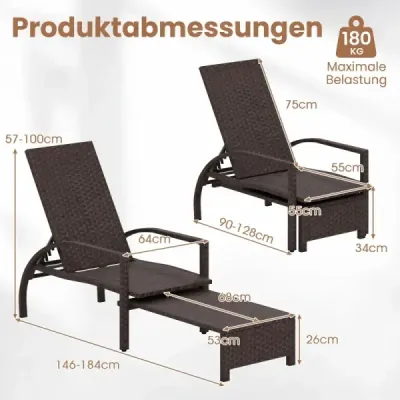 Canapeaua de grădină Sun Lounger cu backrest reglabil de 6 ori și backrest