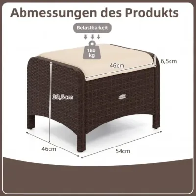 2 set Footstool din PE-Rattan scaun gradina cu scaun demontabil perna constructie metal Bej