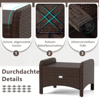 2 set Footstool din PE-Rattan scaun gradina cu scaun demontabil perna constructie metal Bej