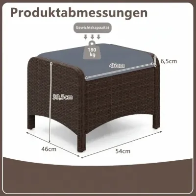 2 set Footstool realizat din PE-Rattan scaun de grădină cu scaun demontabil pernă de metal de construcție gri