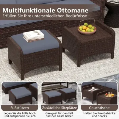 2 set Footstool realizat din PE-Rattan scaun de grădină cu scaun demontabil pernă de metal de construcție gri