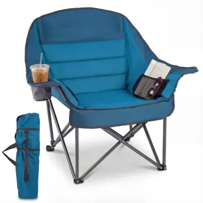 Scaun de camping scaun pliant pliabil pliabil cu suport de băuturi Bubble bar până la 225 kg albastru