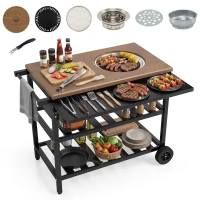 Grătar Outdoor Gratar Masa pe Rolls Mobile Pizza Masa cu grătar coreean