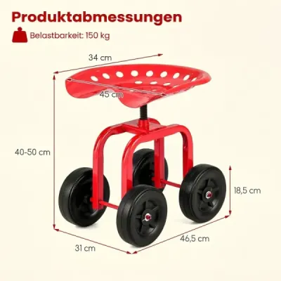 Set de lucru cu roți cu roți cu 360 ° Scaun și înălțime reglabilă roșu