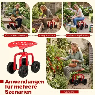 Set de lucru cu roți cu roți cu 360 ° Scaun și înălțime reglabilă roșu