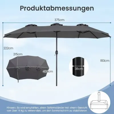 Dublu sunshade 400 x 215 cm Rectangular de apă respingător gri