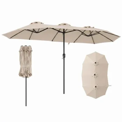 Dublu sunshade 400 x 215 cm Umbrela dreptunghiulară Respingătoare de apă Bej