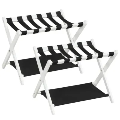 2pc Set case Stand Bagaj pliabil din lemn de cauciuc cu 2 rafturi 67 x 46 x 52 cm alb