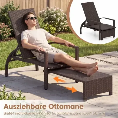 2 a stabilit lounger soare cu 6 ori backrest reglabil & trage-out picioare