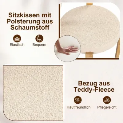 Scaune de masă 2 set Scaun de bucătărie căptuşit din scaun tapiţat Teddyfleece Bej