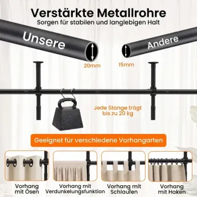 Bară pentru perdele fără forare 120/314 cm (H) 73/183 cm (B) Negru