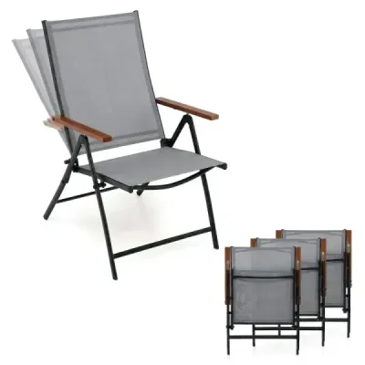 4 Set Scaune de gradina cu backrest reglabil 5 scaune pliabile balcon de până la 150 kg gri
