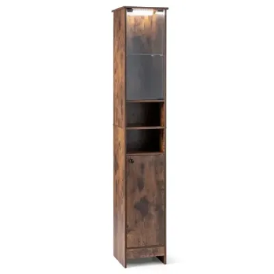 Cabinet baie Cabinet înalt cu iluminat & Control la distanță Schmaler baie Cabinet Rustic Brown