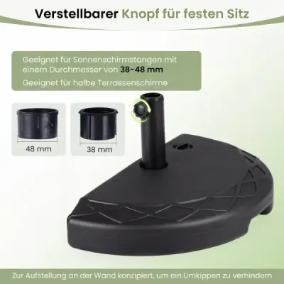 Stand umbrela semi-rotund cu mâner & buton reglabil pentru bastoane umbrela 38-48 mm